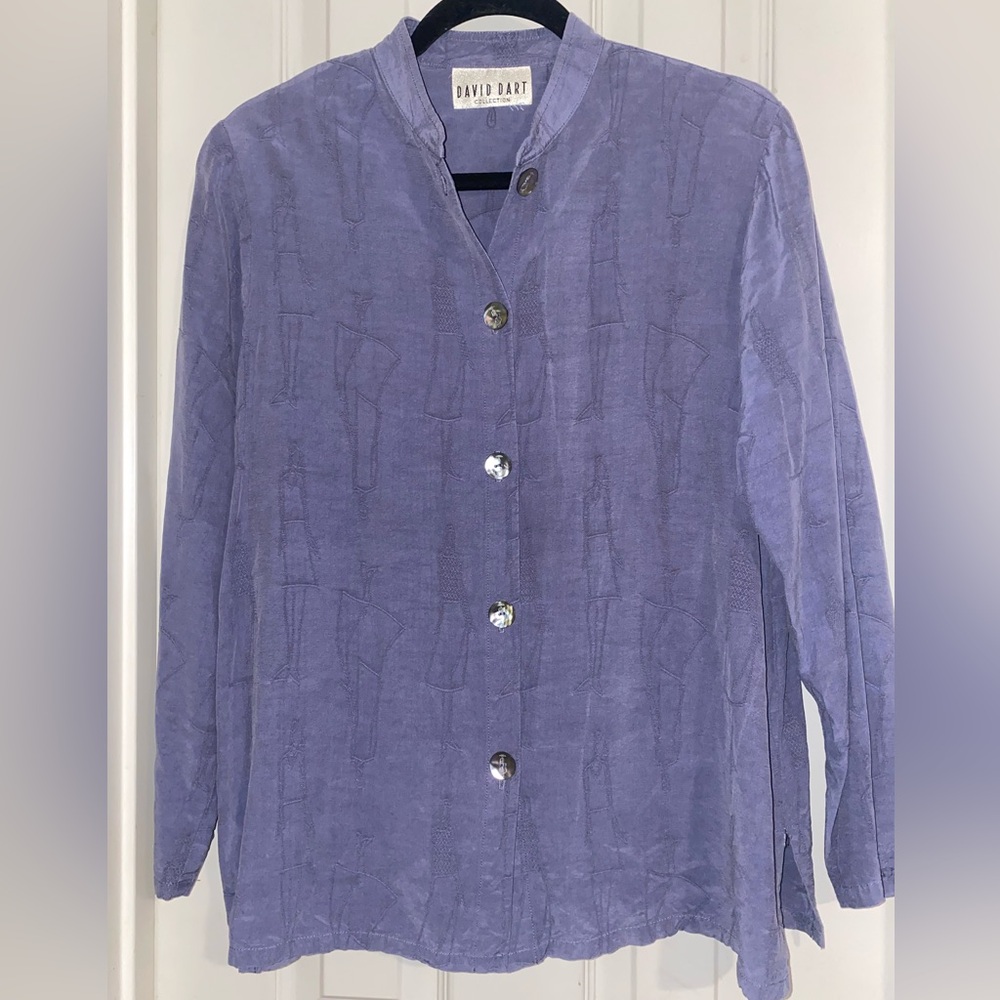 David Dart Women's Slate Blue Designer Button-Up Blouse with Cute Design